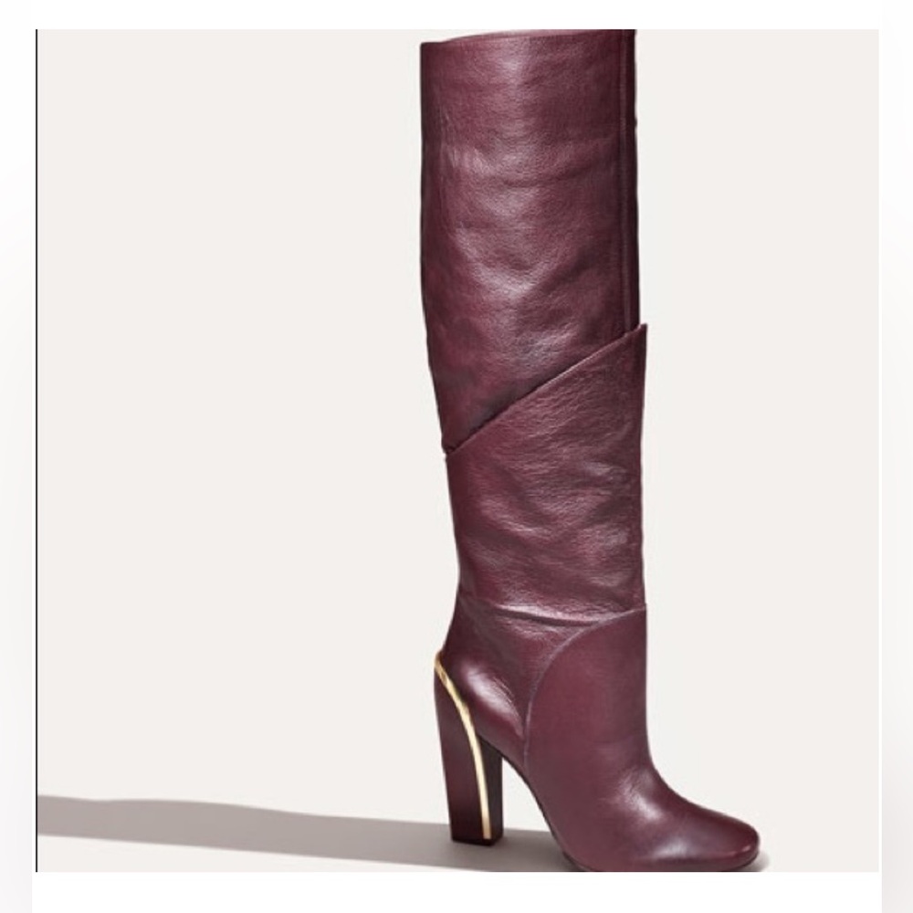 Diane Von Furstenburg Grace Leather Kneeā High Tall Boot Pull On Heel Size 7